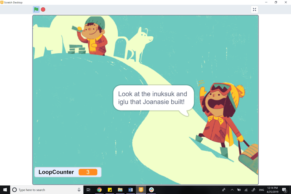 What's my Superpower illustration with LoopCounter at 3 in Scratch.