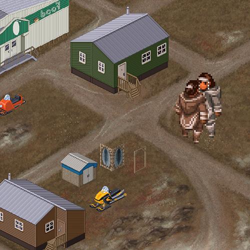 Pixel art of a community with throat singers.