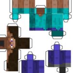 A Minecraft skin template that has dotted line to cut and fold to make a character.