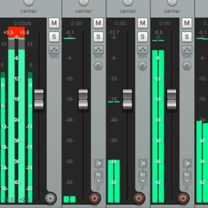 The mixer interface displaying audio levels for each track.