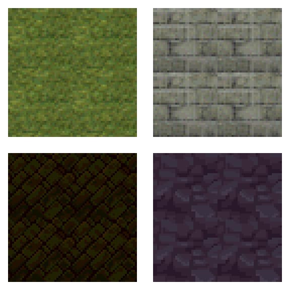 Seamless tiles of grass, bricks, tiles, and rocks from Playstation.