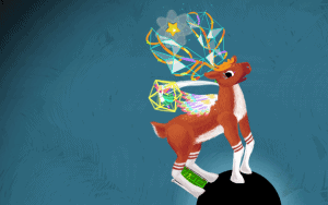 a deer with different colours on their antlers on a blue background