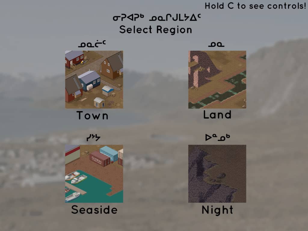 different types of terrain in Inuit mythology. Town, Land, Seaside and Night are the four options.