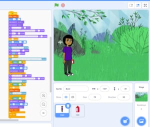 A screenshot of an interactive story being created in Scratch.