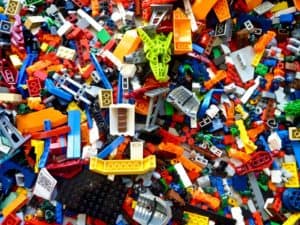 A top-down view of a pile of Lego.