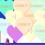 Hearts stacked on top of each other with code related words on it.