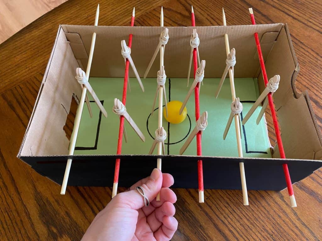 The complete DIY foosball game.