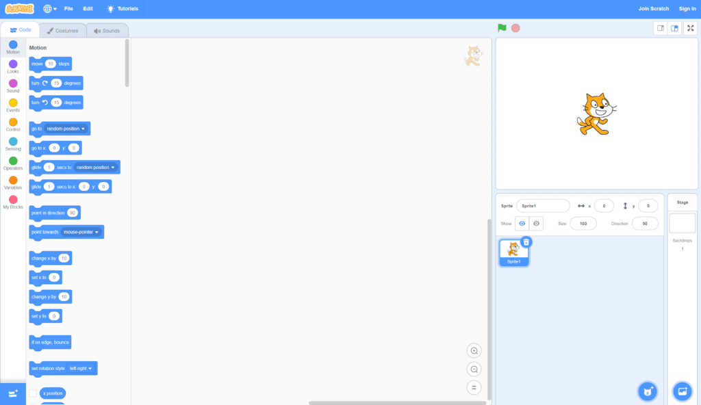 A screenshot of the Scratch interface.