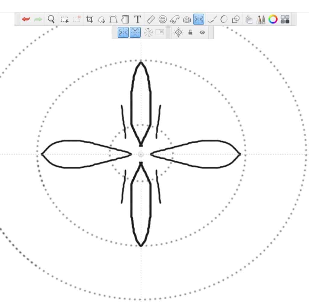 A straight line drawn on both downs of the petals.