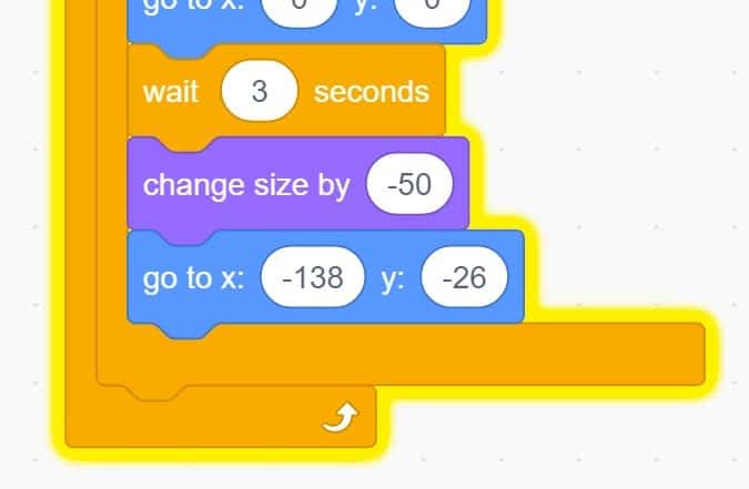 Scratch code blocks highlighted yellow.