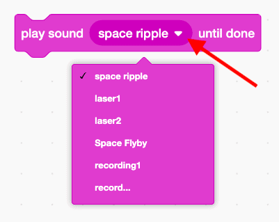Play sound drop down menu.