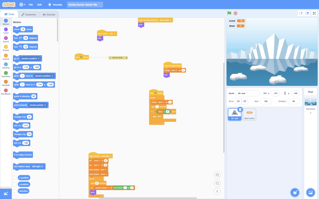 Scratch interface with code blocks.