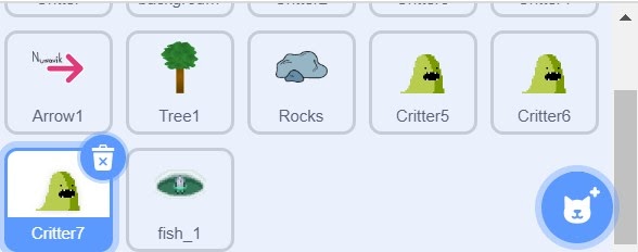 Critter sprite selected in the sprites pane.