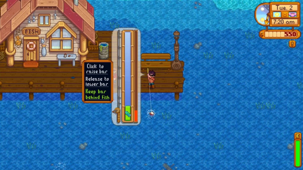 Stardew Valley fishing mini-game screenshot. Captured using OBS Studio on May 28, 2020.