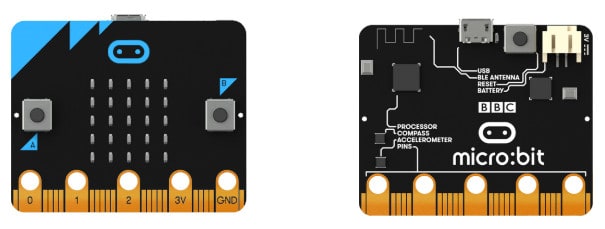 Two different types of microchips from a Micro:bits set.