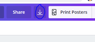 Canva's download icon highlighted.