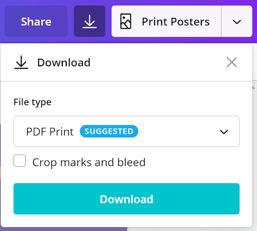 The download settings in Canva.