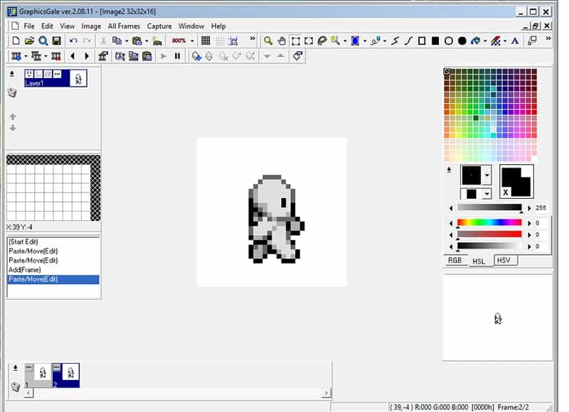 First sprite imported to the canvas and committed to the layer.
