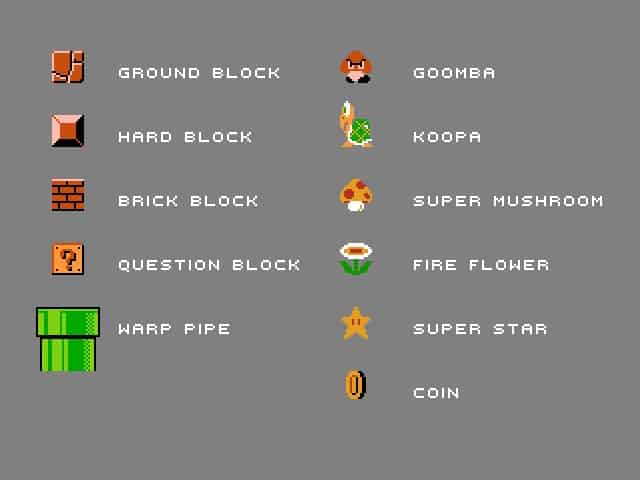 Super Mario elements in in World 1-1.