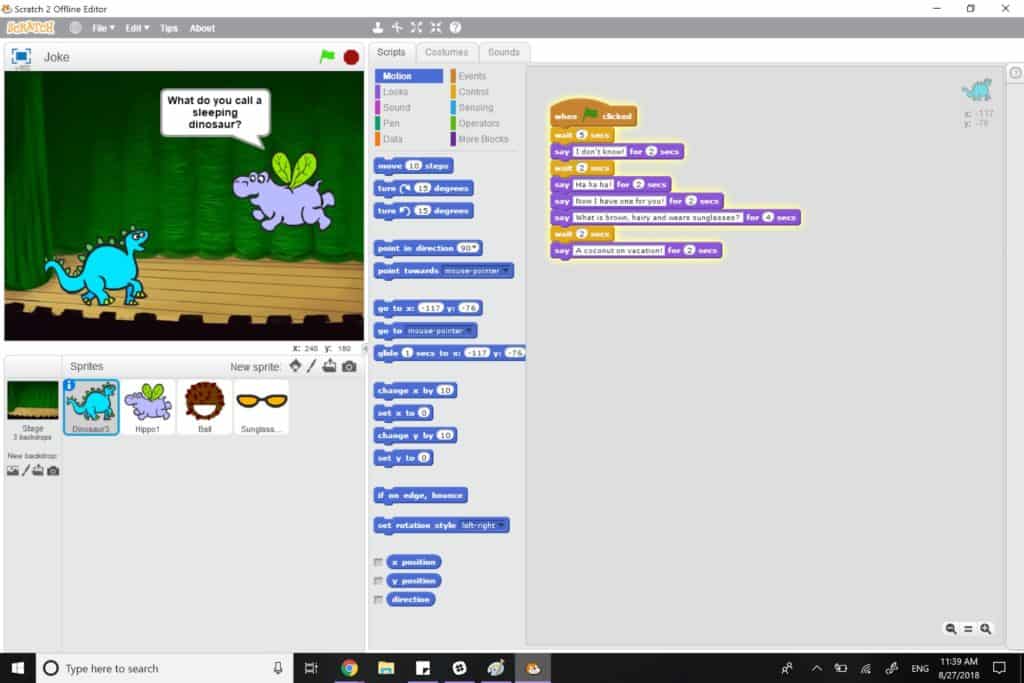 The finished project in Scratch. 