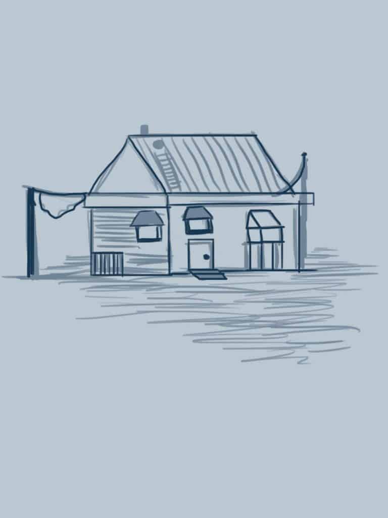 A sketch of a house.