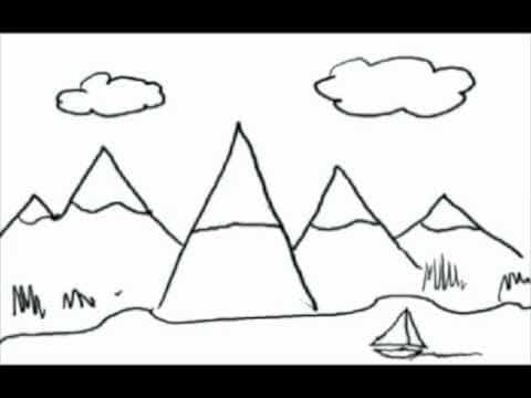 A drawing of mountains that has been formed from upside down Vs.