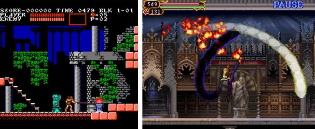 Konami’s Castlevania series from Nintendo displaying a side-scroller example.