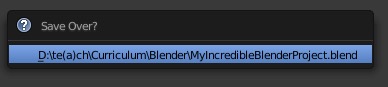 The save over message in Blender.