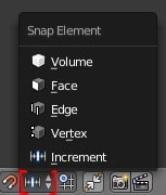 The snap element icon highlighted in the Blender interface.