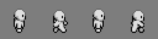 Four sprites used to create the walk cycle of the character.