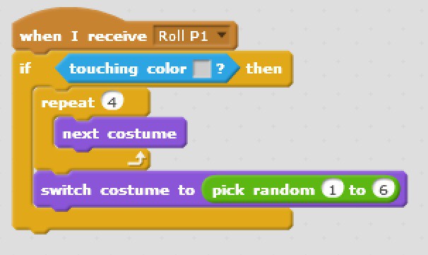 Scratch code blocks that prevents the dice from being rolled while they are in the holding area.