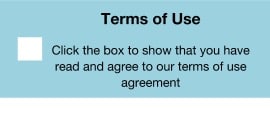 A checkbox confirming Terms of Use have been read and agreed to.