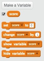 Scratch blocks for using variables.