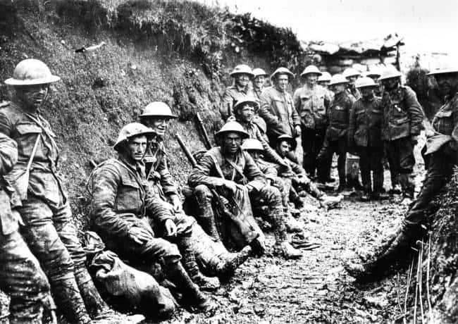 Soldiers in trenches during the first World War.