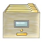 This image is a drawing of an archive box filled with manilla folders. Many terms, images and icons used on computer systems come from the non-digital world, including folders.