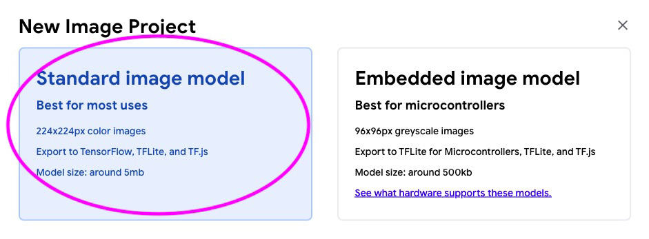 Standard image model circled.