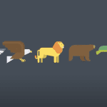 Different animals lined up.