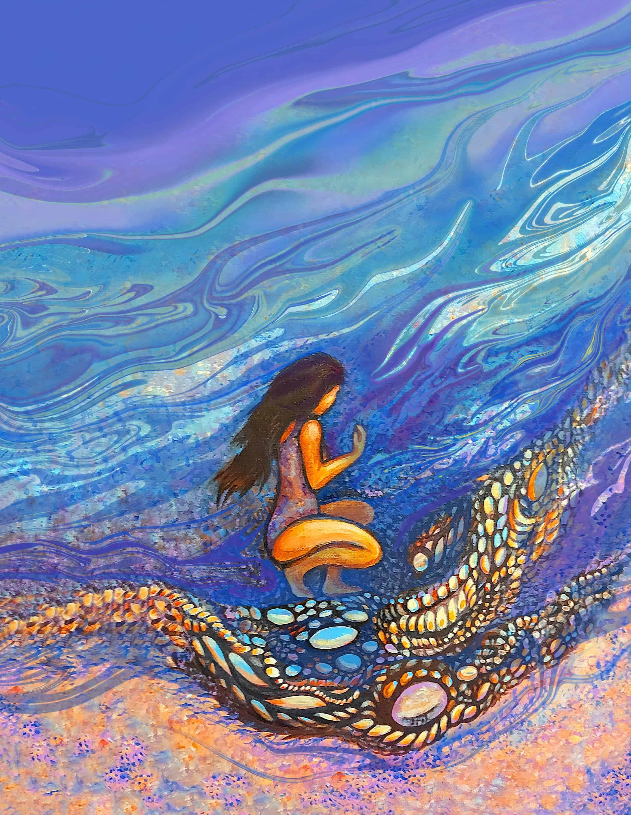 A painting of a woman in water.